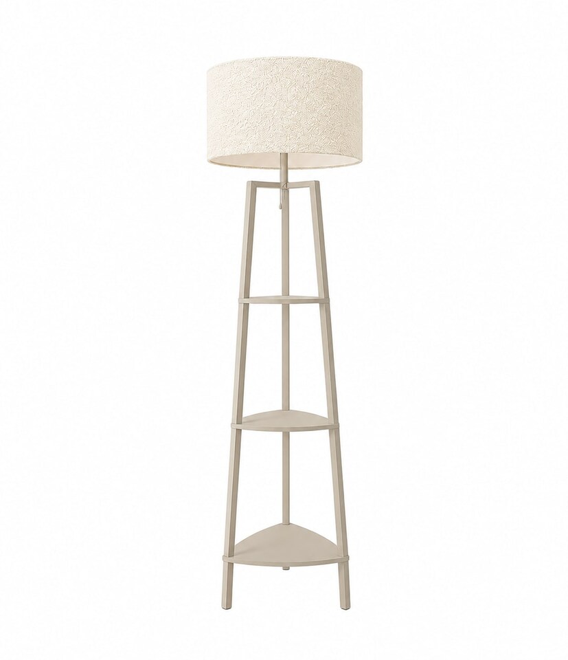 image 1 of ValueLights Hiru Cream 3 Shelf Floor Lamp Cream Boucle Shade