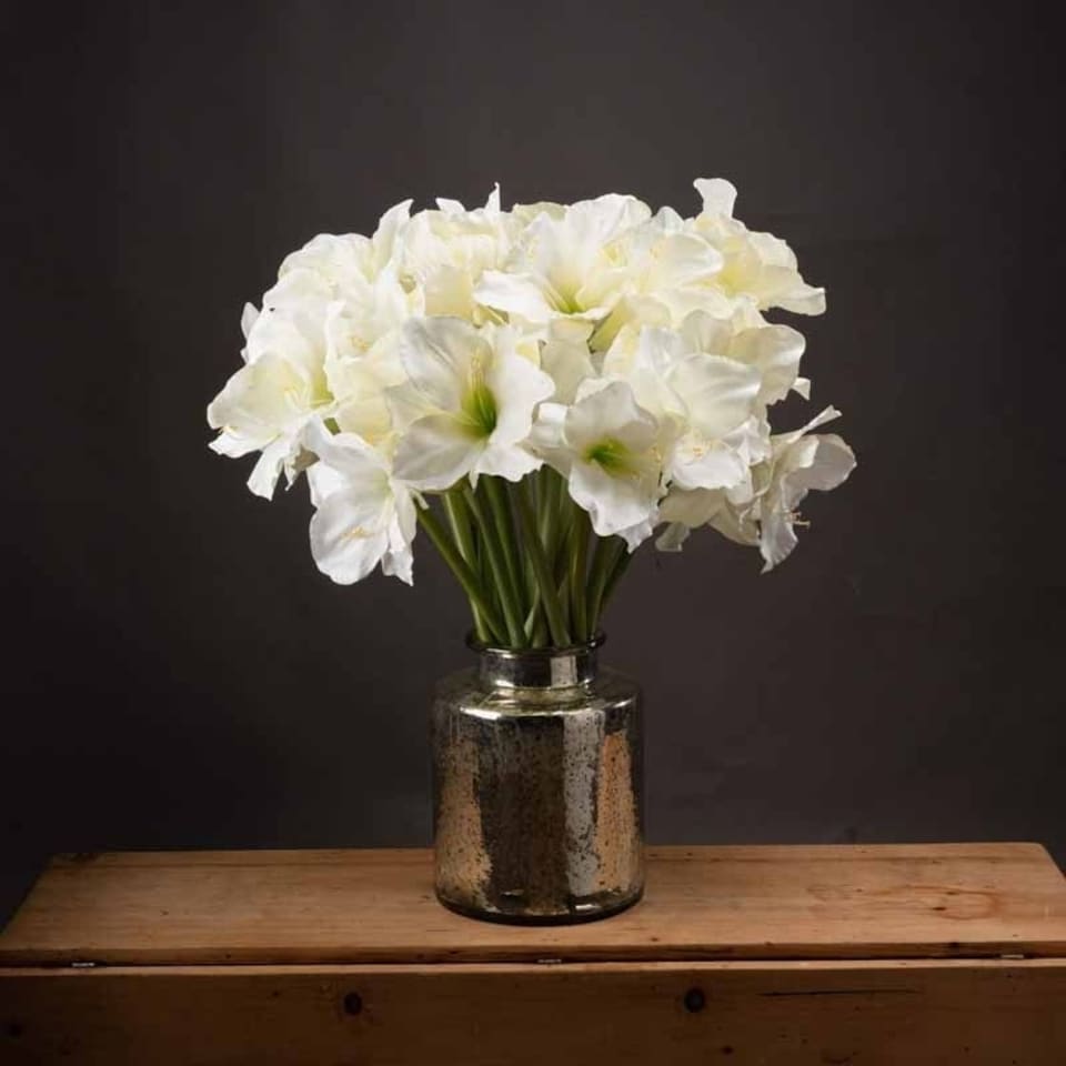 image 1 of Classic White Amaryllis Artificial Flower (Single Stem) - Plastic - L35 x W35 x H81 cm - Cream/Green