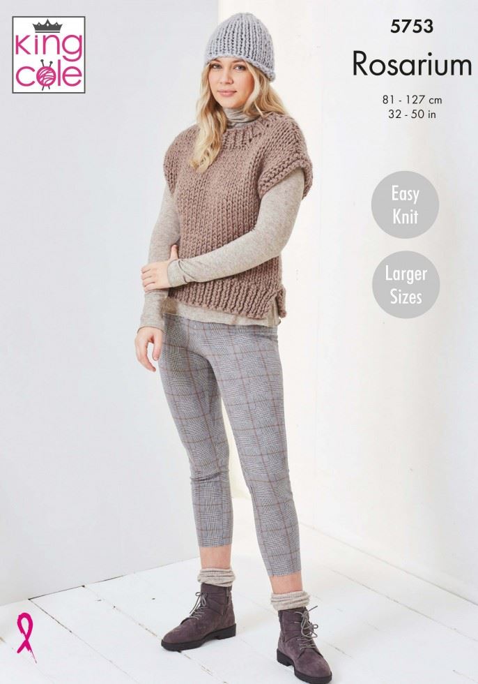 King Cole Rosarium Mega Chunky Knitting Pattern 5753, Slipovers and Headwear for Women - 32 - 50 Inches - Easy