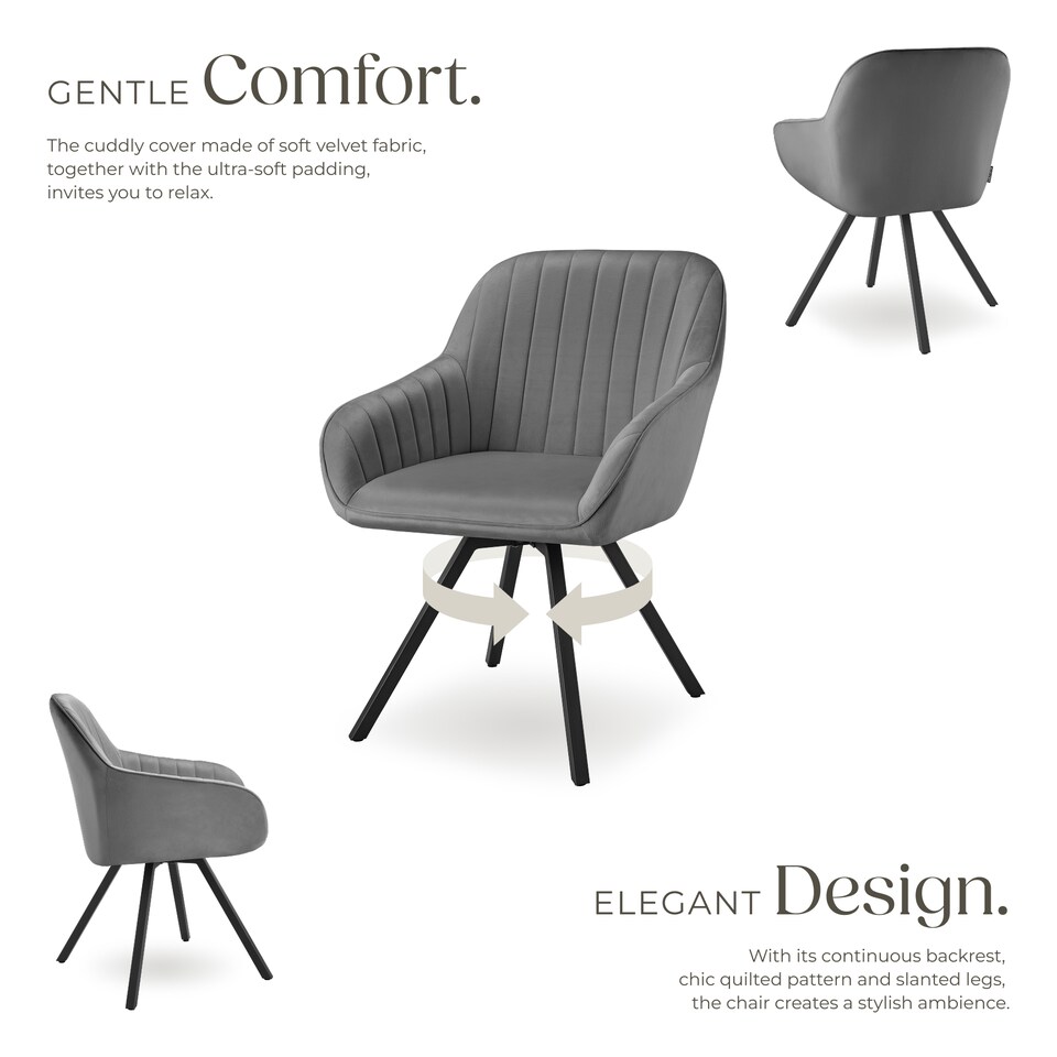image 1 of Lounge Armchair Living Room Accent Chair 360 Swivel Slim Steel Legs Velvet Fabric | Grey | grey | 6