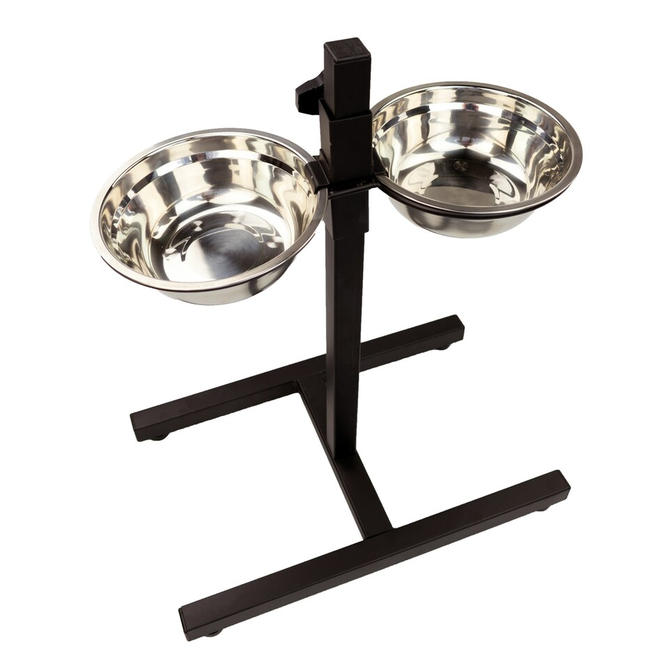 image 1 of KCT Adjustable Large Pet Stand with 2 Bowls Black | Silver