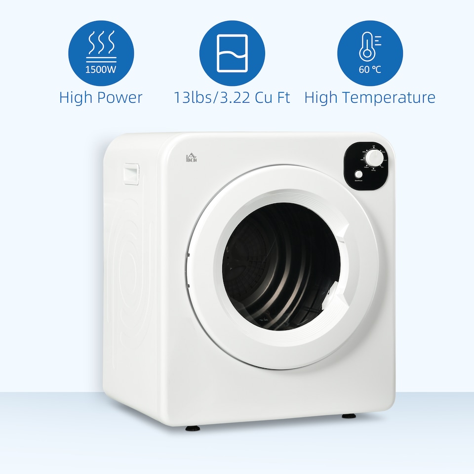 image 1 of HOMCOM 6kg Vented Tumble Dryer, Freestanding, Wall Mounted, Stackable, Portable Dryer with 7 Programmers, White