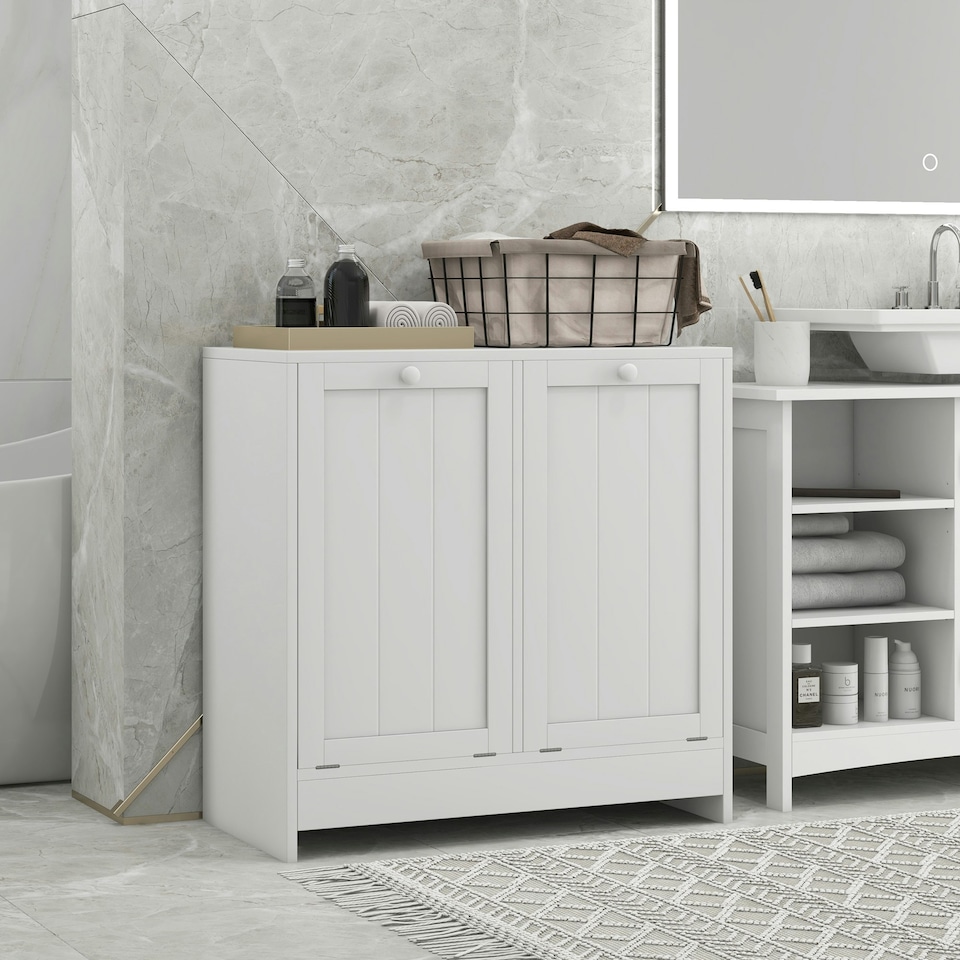 image 1 of kleankin Tilt-out Laundry Storage Cabinet with 2 Compartment Hampers, White