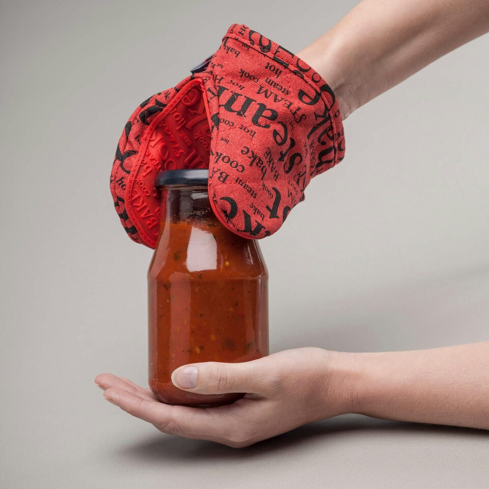 image 1 of Silicone Hot Grab Mini Oven Mitt, Hot Print Orange