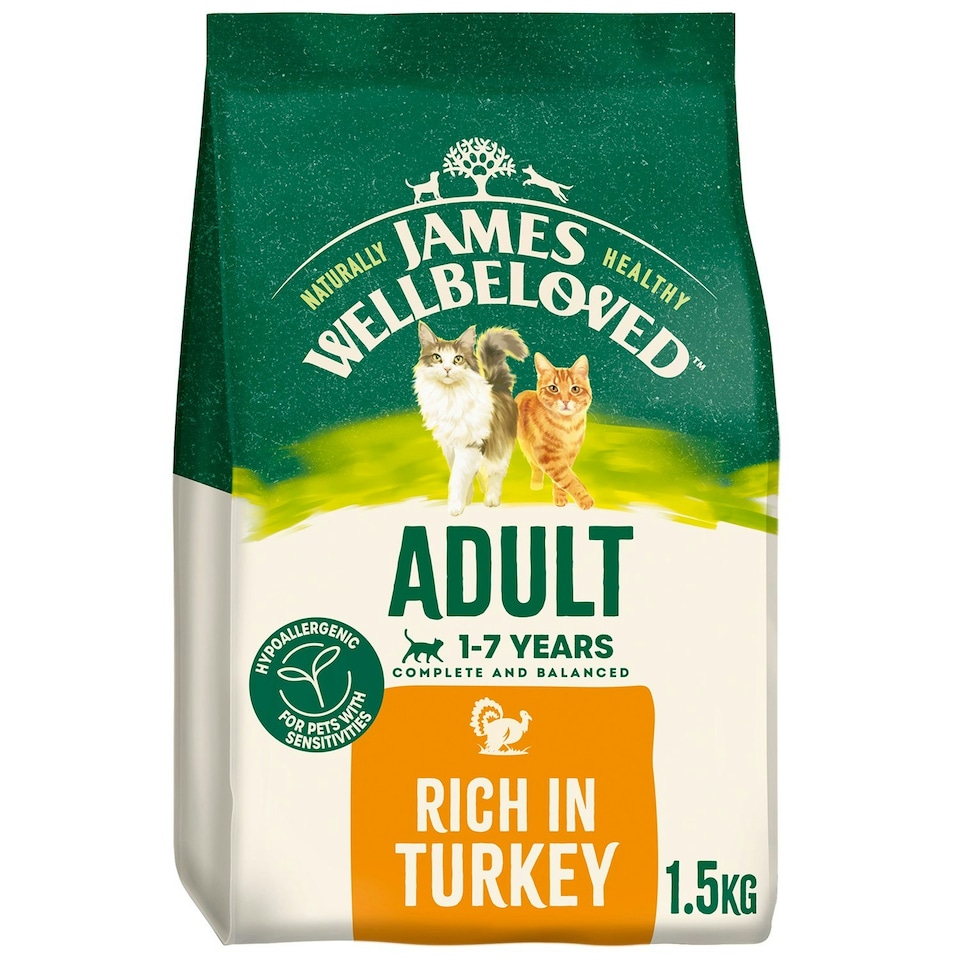 image 1 of James Wellbeloved 1-7 Years Adult Complete & Balanced Dry Cat Food Turkey 1.5kg