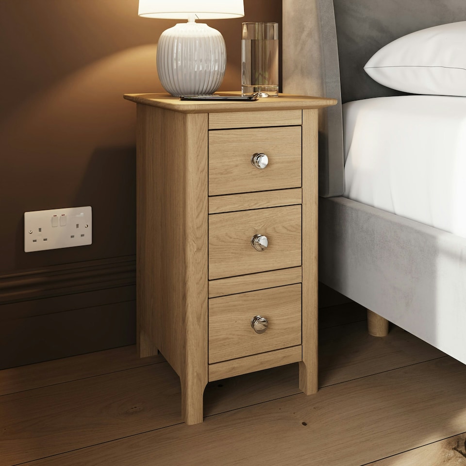 image 1 of Taberno Oak 3 Drawer Bedside Table Nightstand Cabinet Natural Oak