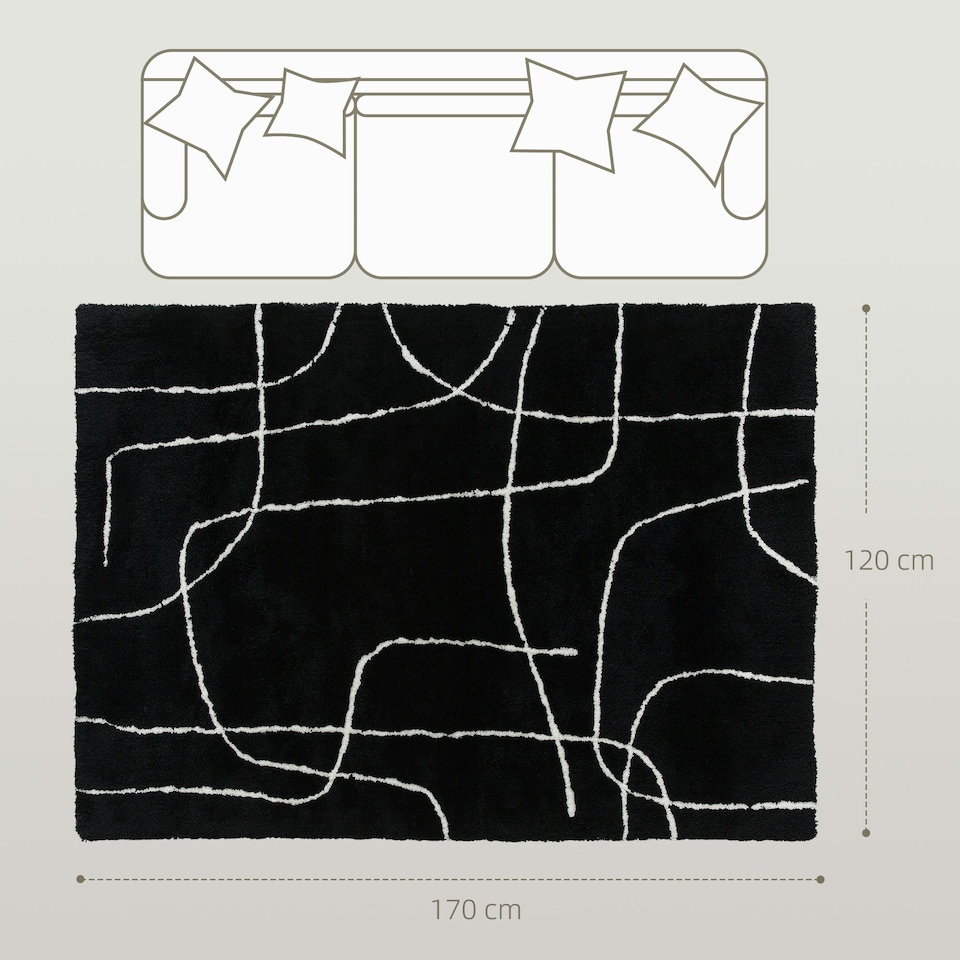 image 1 of HOMCOM High Pile Modern Shaggy Rug, Soft Floor Carpet 120 x 170 cm, Black Black
