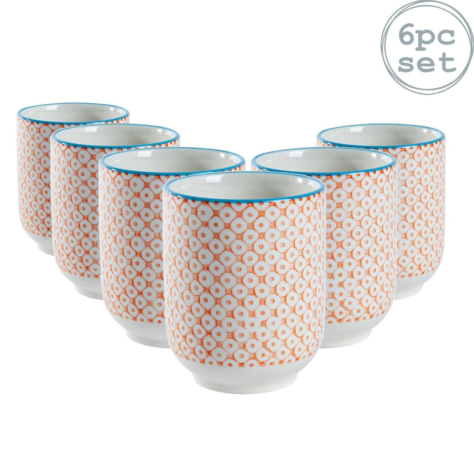 image 1 of Nicola Spring Hand-Printed Tumblers - 280ml - Orange - Pack of 6 Orange