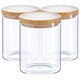 image 1 of Argon Tableware Glass Storage Jars - Wooden Lid - 750ml - Modern Round Scandi Organisation Container Glass Jar - Set of 3