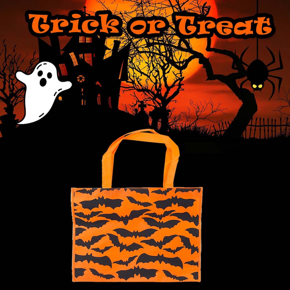 image 1 of vfm-estore Halloween Shopper Bag, Orange Bat - Trick or Treat Party Bag