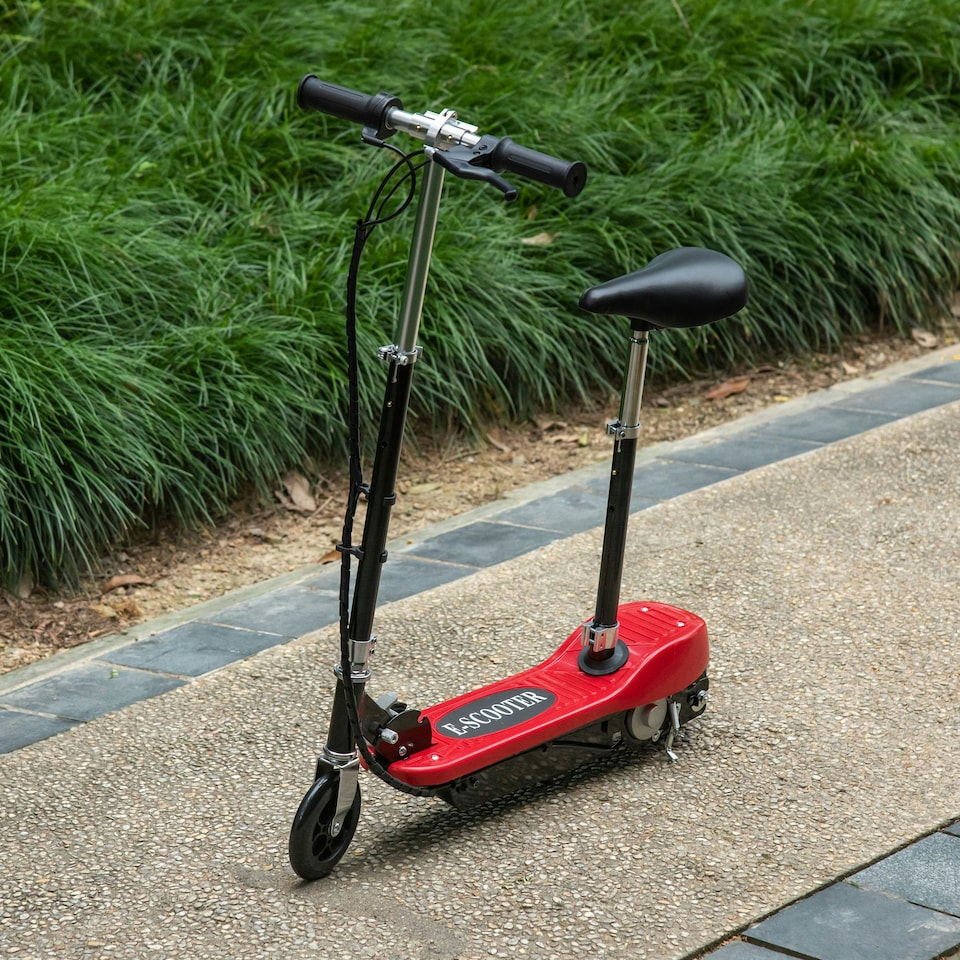 image 1 of HOMCOM Foldable Powered Scooter 120W w/ Adjustable Seat and Brake, Red