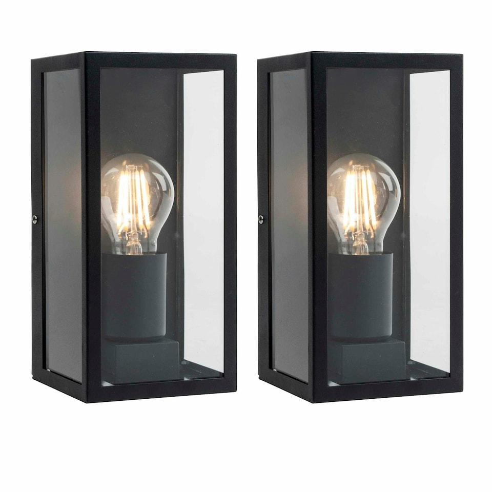 image 1 of First Choice Lighting Set of 2 Mansfield Black with Clear Glass IP44 Outdoor Flush Wall Lights Black | Clear