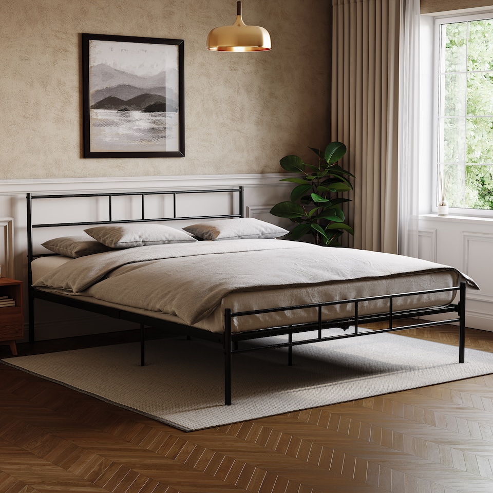 image 1 of Vida Designs Dorset 5ft King Size Bed Metal Frame, Black, 150 x 200cm