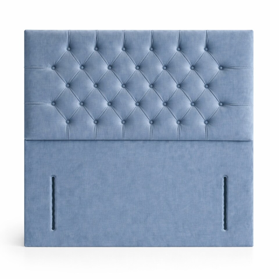 image 1 of Floorstanding Headboard Sky Blue Plush Chesterfield 6FT Superking 54inch High