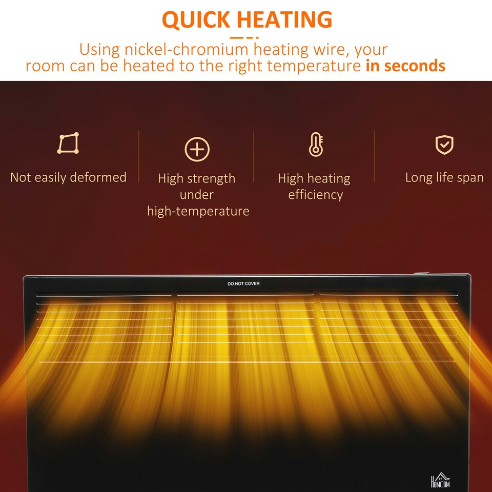image 1 of HOMCOM Convector Radiator Heater w/ Adjustable Thermostat Safety Cut-Off, Black