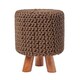 image 1 of Homescapes Chocolate Brown Tall Cotton Knitted Footstool on Legs
