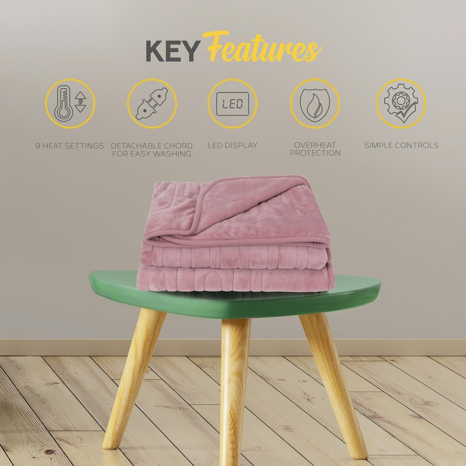 image 1 of MONHOUSE Heated Throw - Electric Blanket - Digital Controller - Timer up to 9 hours, 9 Heat Settings, Auto Shutoff - Machine Washable - Single 130X160cm - PINK