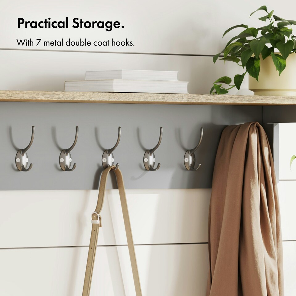 image 1 of VonHaus Ash Hall Grey Wall Mounted  Coat Hooks with Shelf Grey | One Size