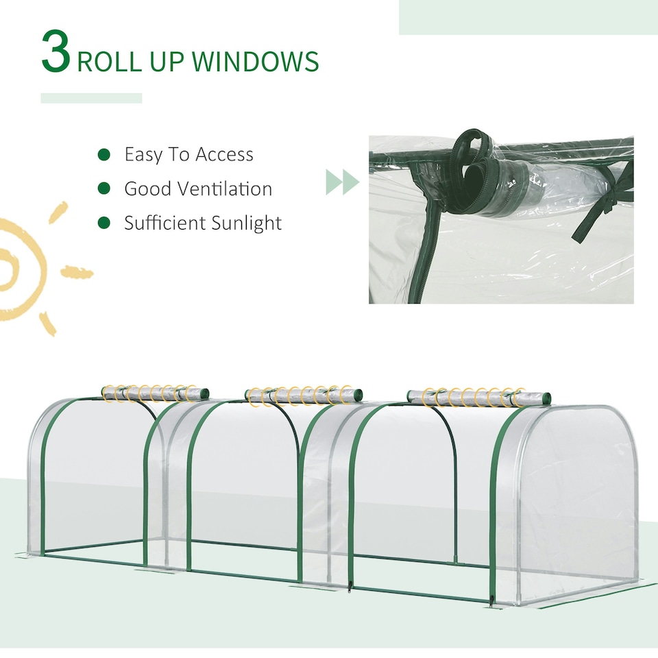 image 1 of Outsunny Tunnel Greenhouse Steel Frame for Garden w/ Zipper Doors