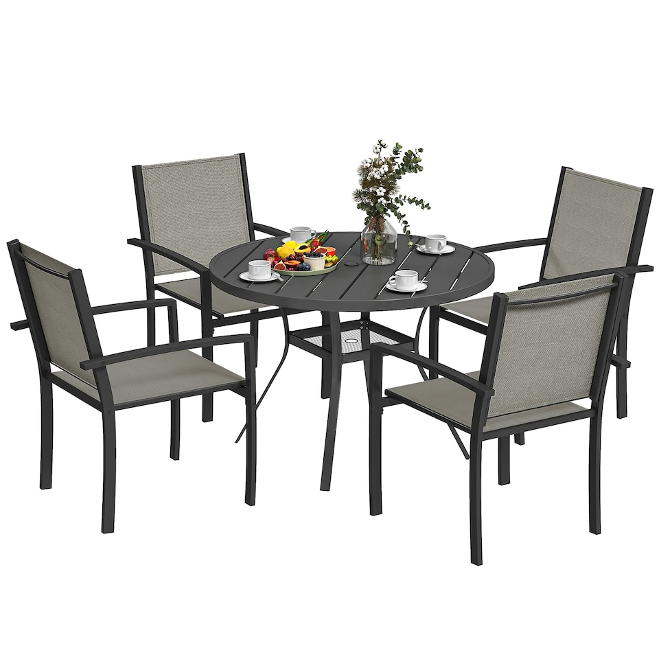 image 1 of Outsunny 5 Piece Garden Furniture Set with Round Table & 4 Stackable Chairs