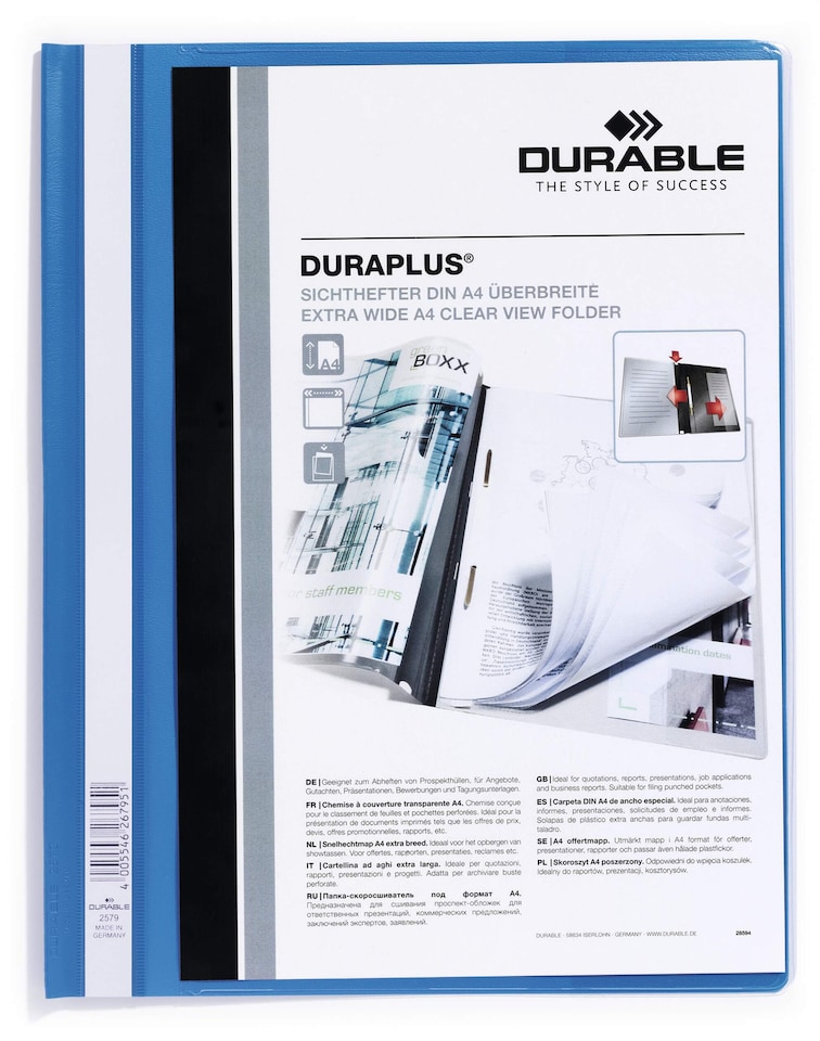 image 1 of Durable DURAPLUS Project Folder Document Report File | 25 Pack | A4+ Blue | Blue
