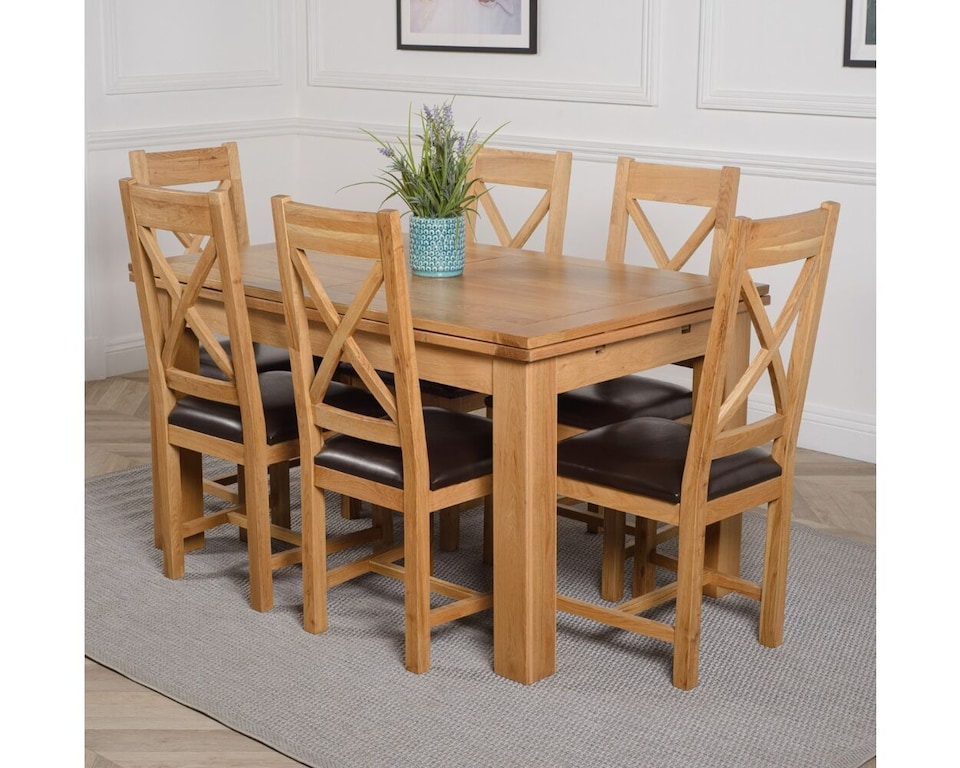 image 1 of Richmond 140-220cm Oak Extending Dining Table and 6 Berkeley Leather Chairs | Brown | Brown