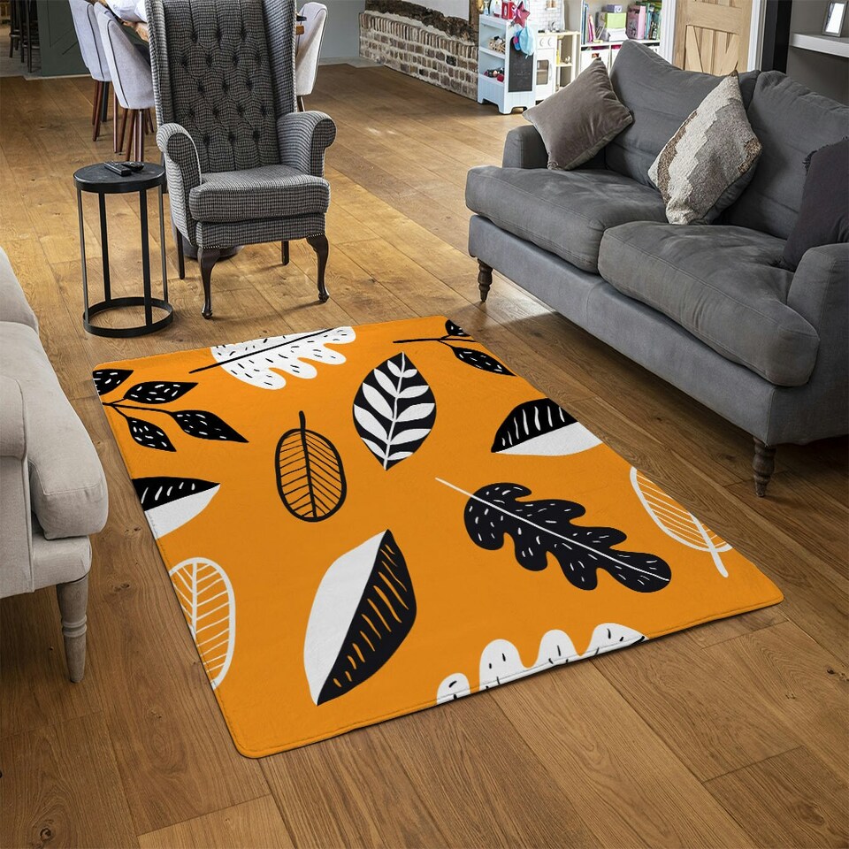 image 1 of doodle leaves (Rug) Orange | Medium: 80x150cm