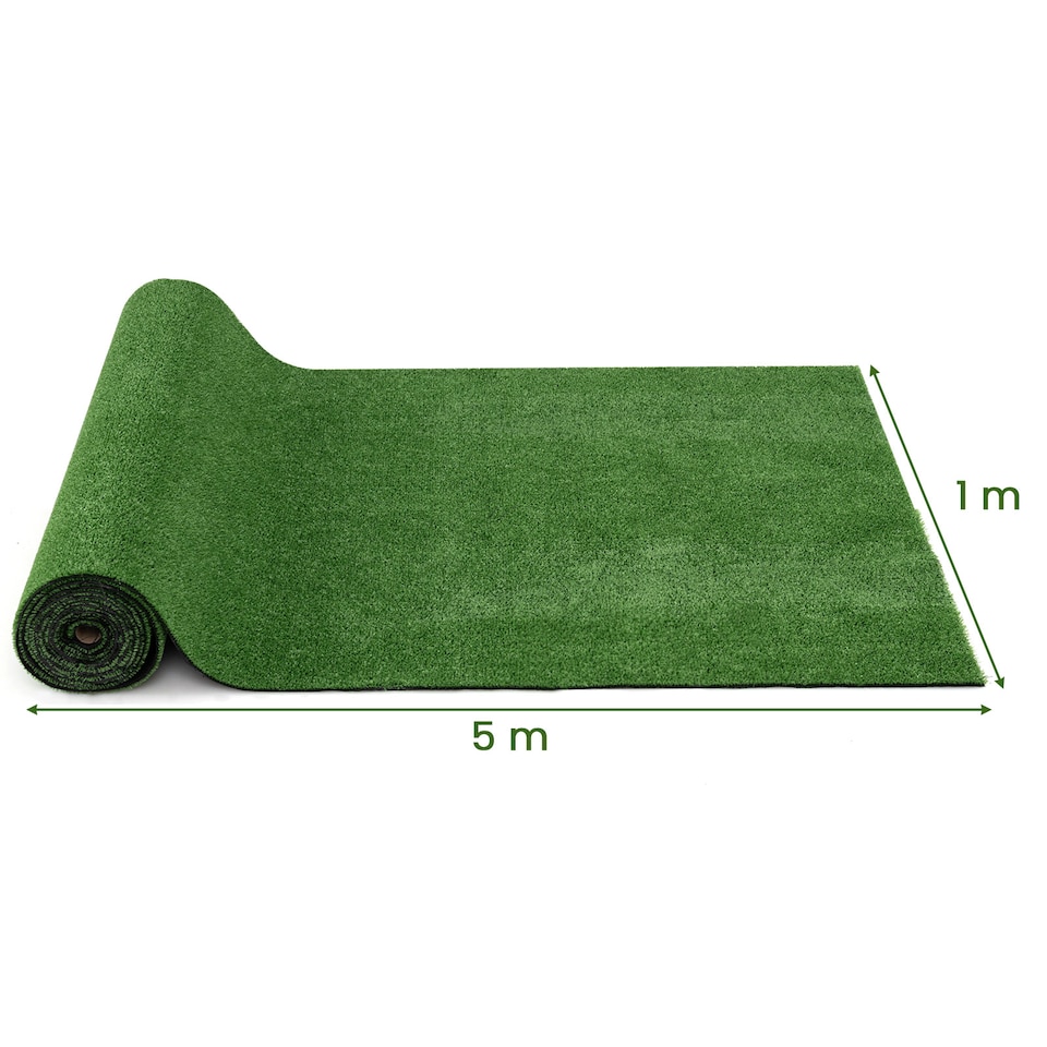 image 1 of 5 x 1 M Artificial Turf Rug, Outdoor Synthetic Lawn with Low 7 mm Pile Height, Drainage Holes, Fake Grass Dog Potty Pad for Patio, Balcony, Backyard, Easy Clean
