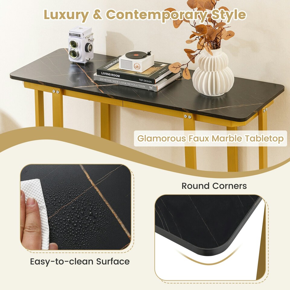image 1 of COSTWAY Console Table Faux Marble Entryway Table Gold