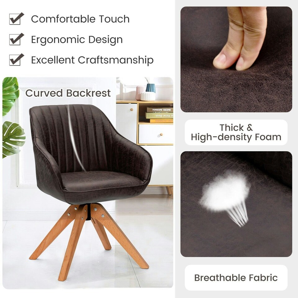 image 1 of COSTWAY Swivel Accent Chair Set of 2 Ergonomic Armchairs Brown Brown