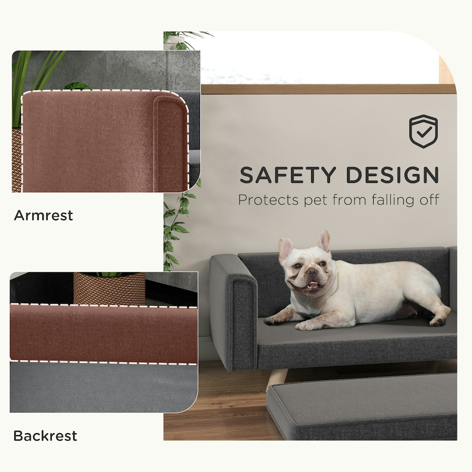 image 1 of PawHut Elevated Dog Sofa Bed with Cushion for Medium and Small Dogs, Grey