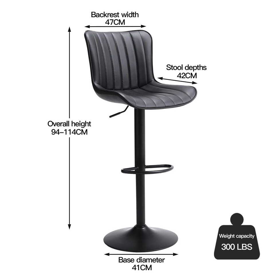 image 1 of Living and Home Set of 2 Gas Lift Faux Leather Bar Stool - Black