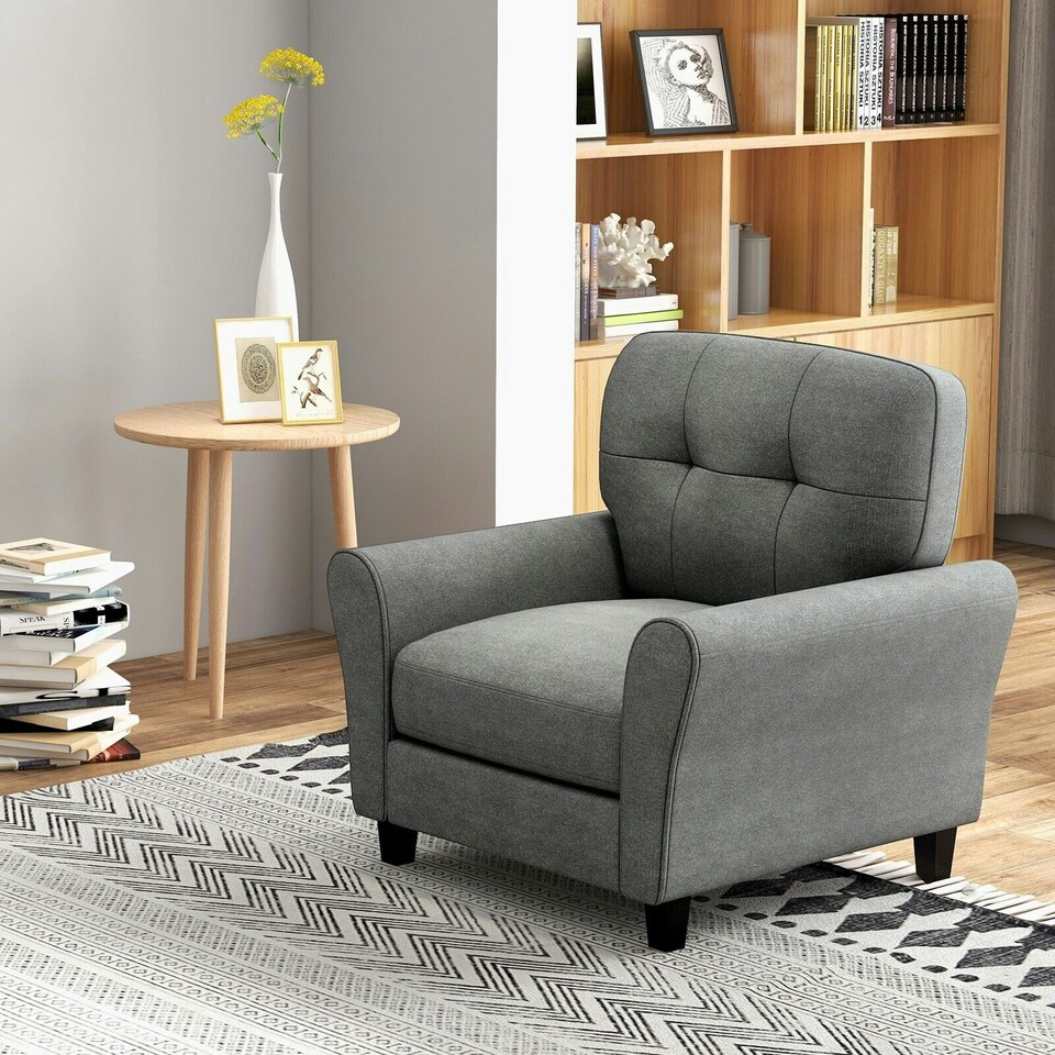 image 1 of COSTWAY Tufted Upholstered Living Room Sofa Reading Armchair Grey