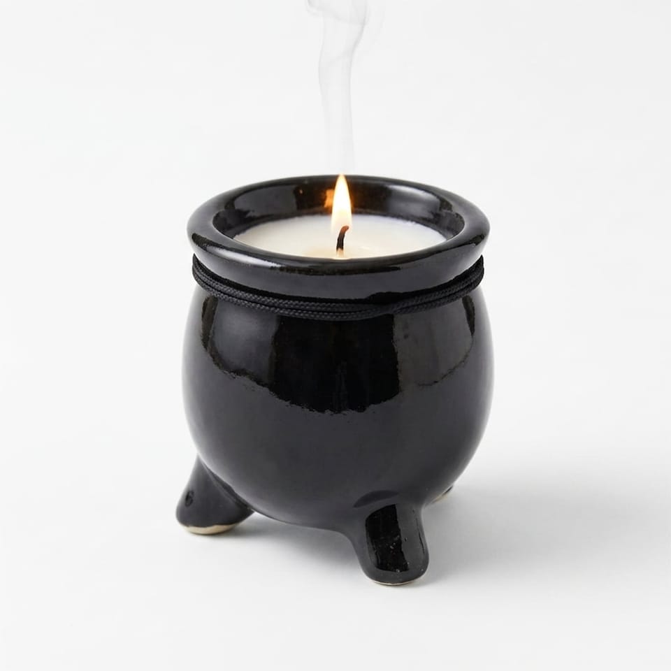image 1 of Halloween White Cauldron Fragranced Candle 8cm