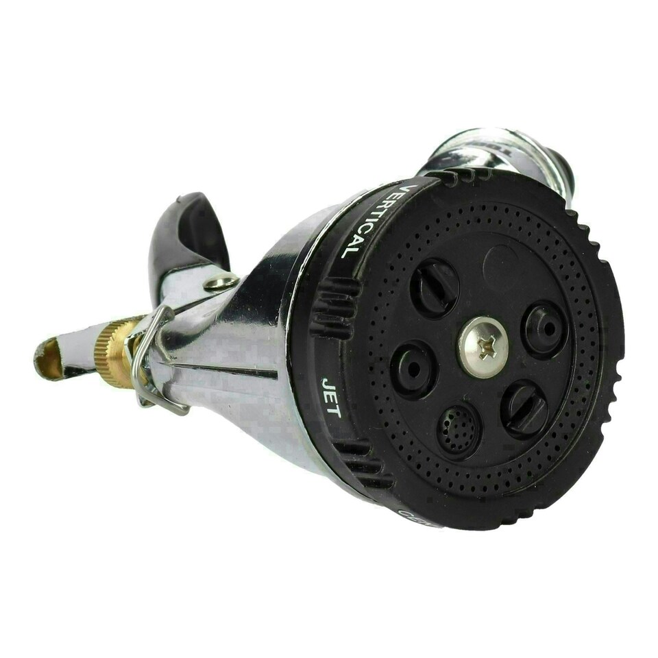 image 1 of Metal Hose Pipe Watering Spray Gun Nozzle 6 Function Rubber Non-Slip Grip