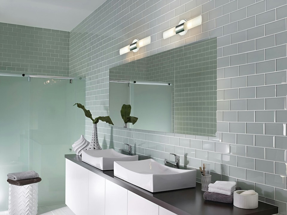 image 1 of Modern Chrome IP44 Rated Bathroom Wall Light Fitting with Tubular Glass Shades | Chrome