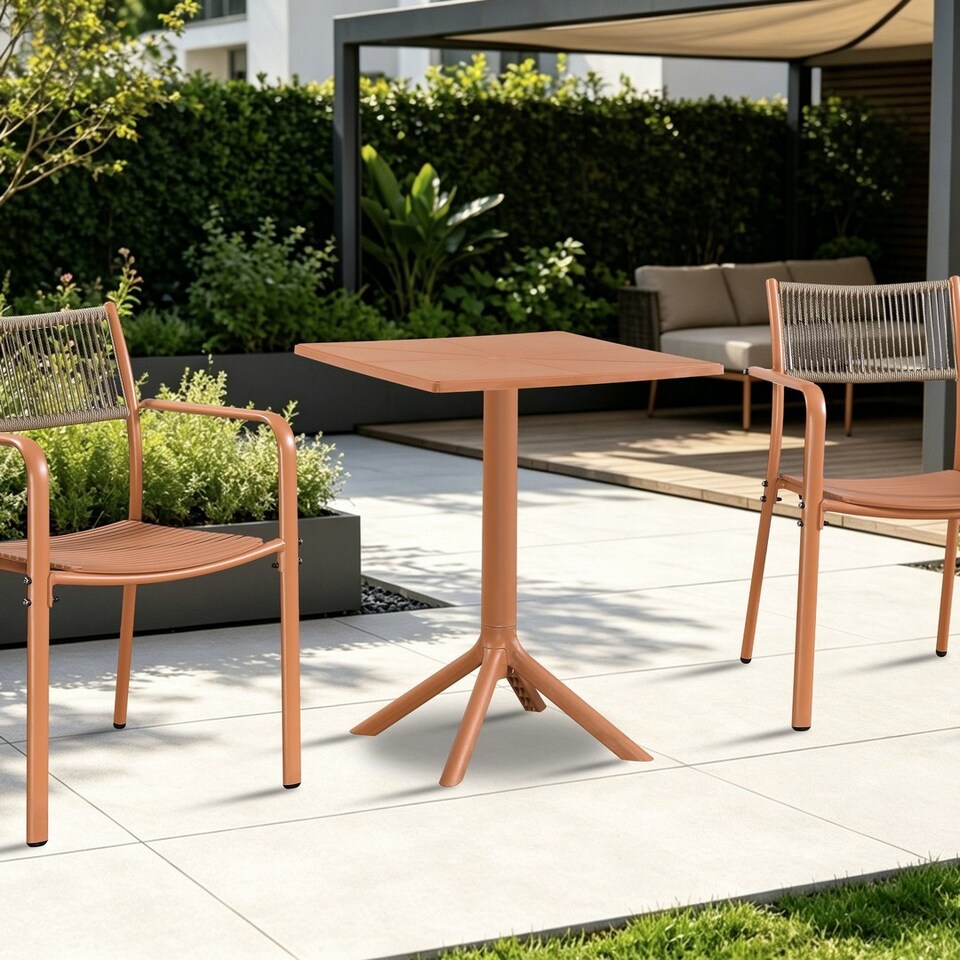image 1 of Square Bistro Garden Table - Plastic - L60 X W60 X H75 cm - Terracotta - Flat Packed