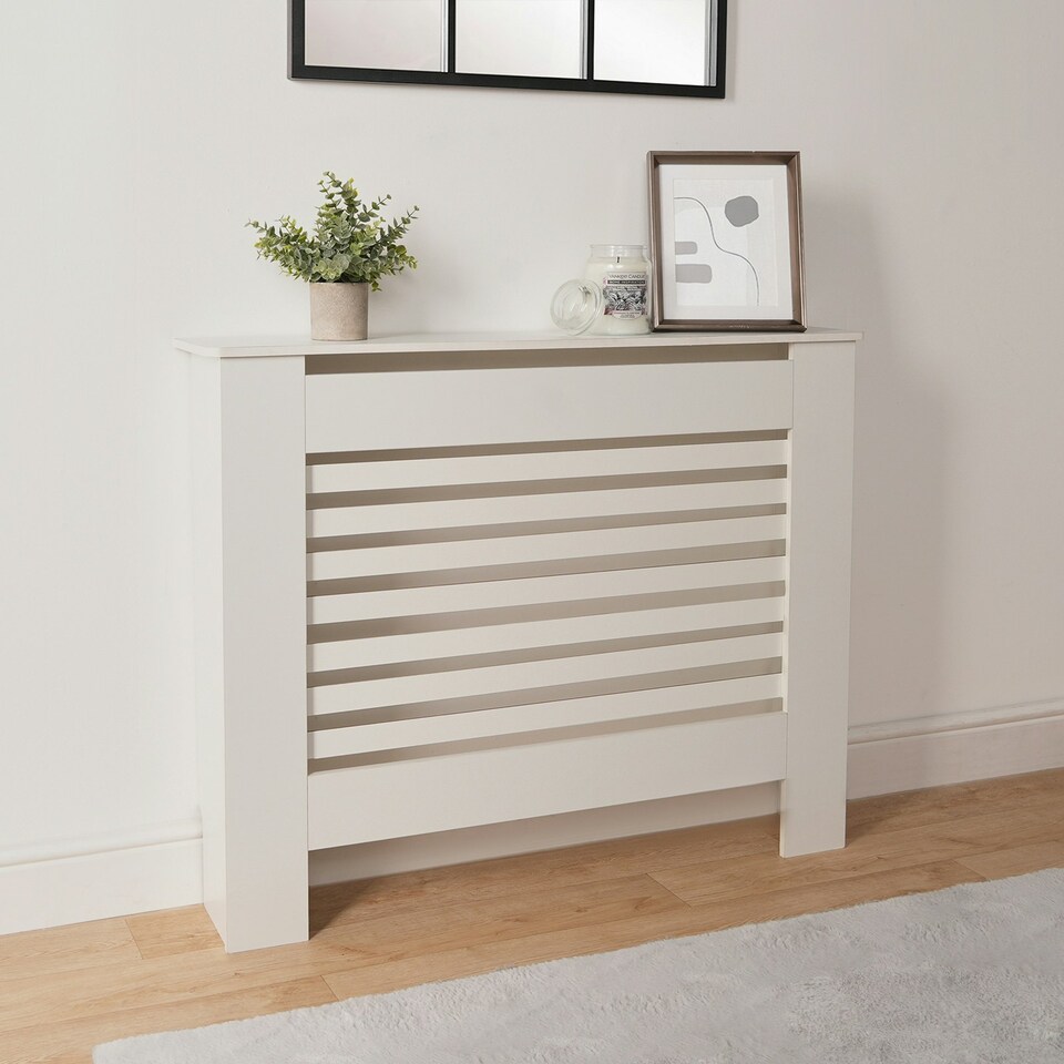 image 1 of OHS MDF Horizontal Slat Grilled Radiator Cover, Medium - White | White