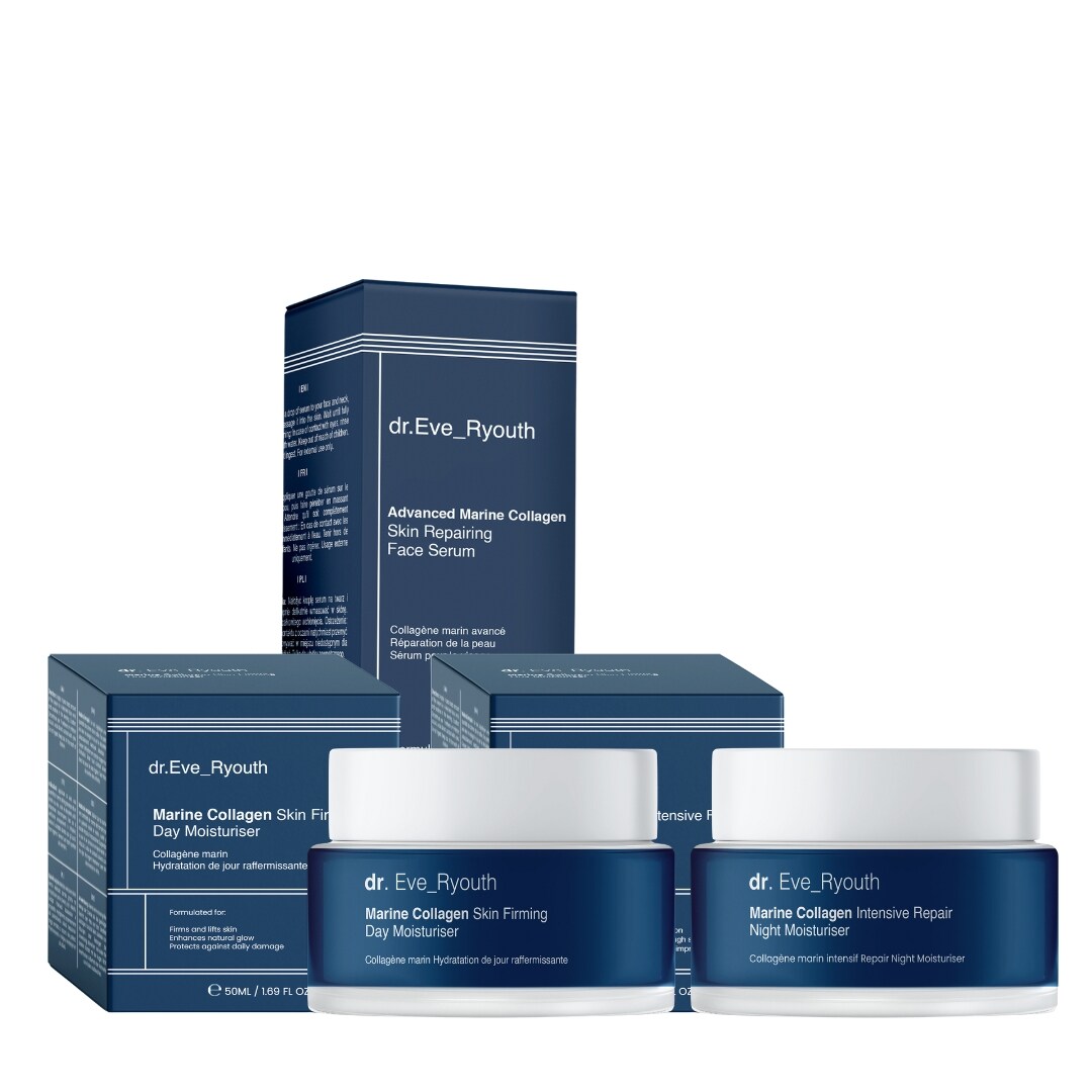 Dr. Eve_Ryouth Advanced Marine Collagen Skin Repairing Face Serum 30ml + Marine Collagen Skin Firming Day Moisturiser 50ml + Marine Collagen Intensive Repair Night Moisturiser 50ml