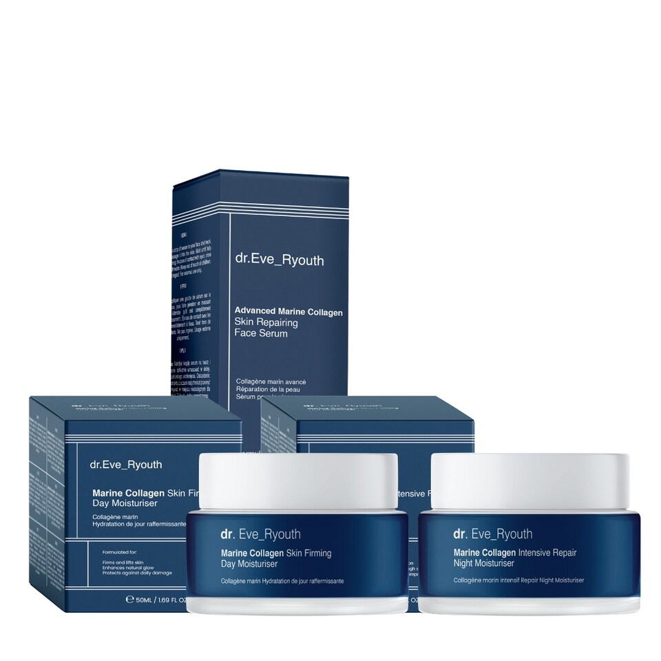 image 1 of Dr. Eve_Ryouth Advanced Marine Collagen Skin Repairing Face Serum 30ml + Marine Collagen Skin Firming Day Moisturiser 50ml + Marine Collagen Intensive Repair Night Moisturiser 50ml