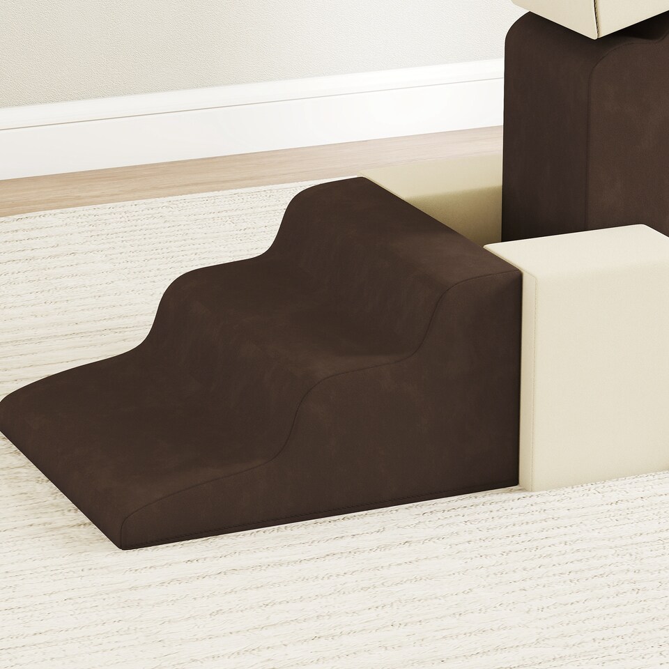 image 1 of AIYAPLAY Kids Soft Play Set, 7 Piece Foam Climbing Blocks, Brown