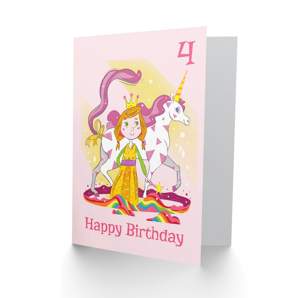 image 1 of Unicorn Princess Magic Age 4 Years Old Child Kids 4th Birthday Card