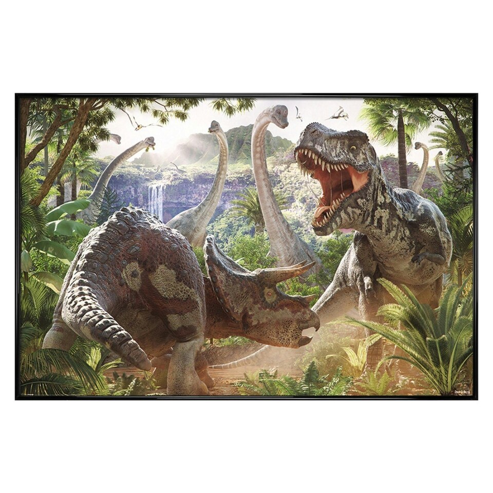 image 1 of Gloss Black Framed Dinosaur Battle David Penfound Maxi Poster