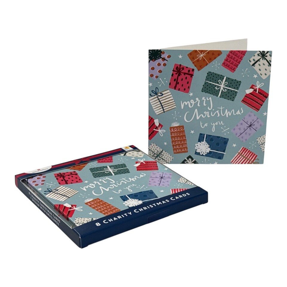 image 1 of Multipack of 8 Bright Presents Design Charity Christmas Cards with Envelope