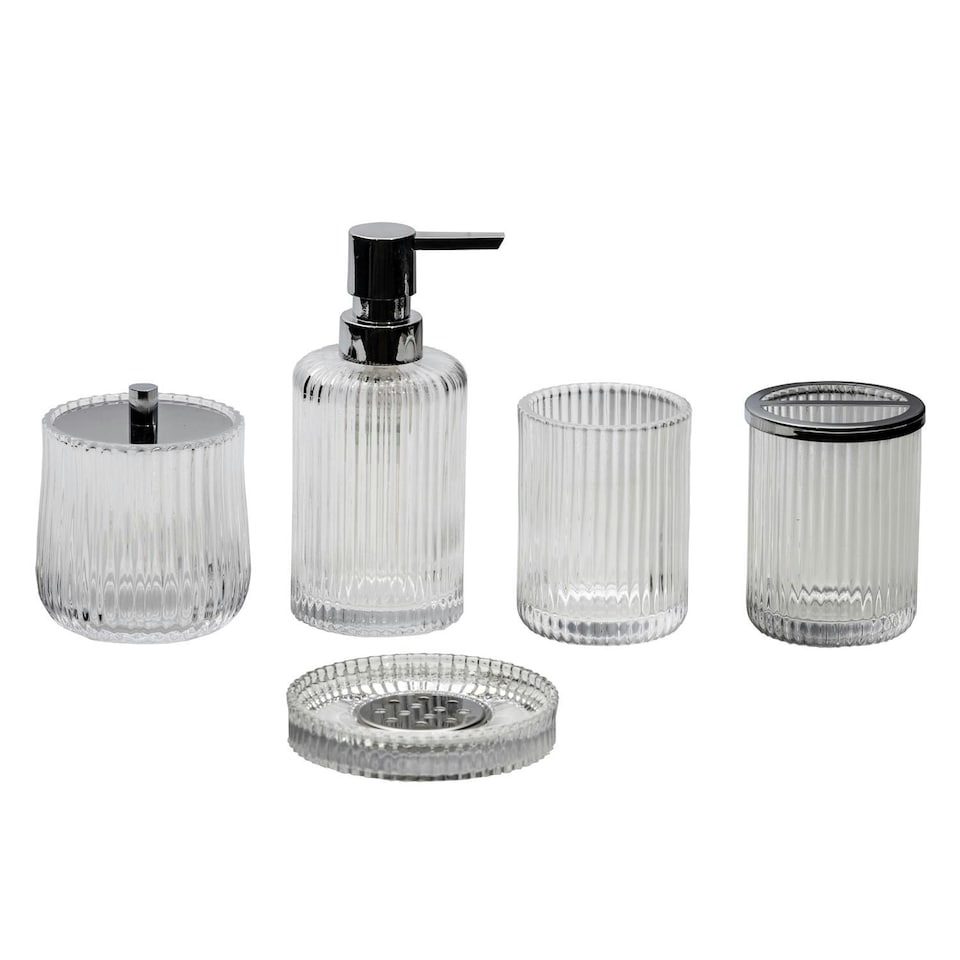 image 1 of Showerdrape Regent Ribbed Glass Chrome 5 Piece Bathroom Accessory Set