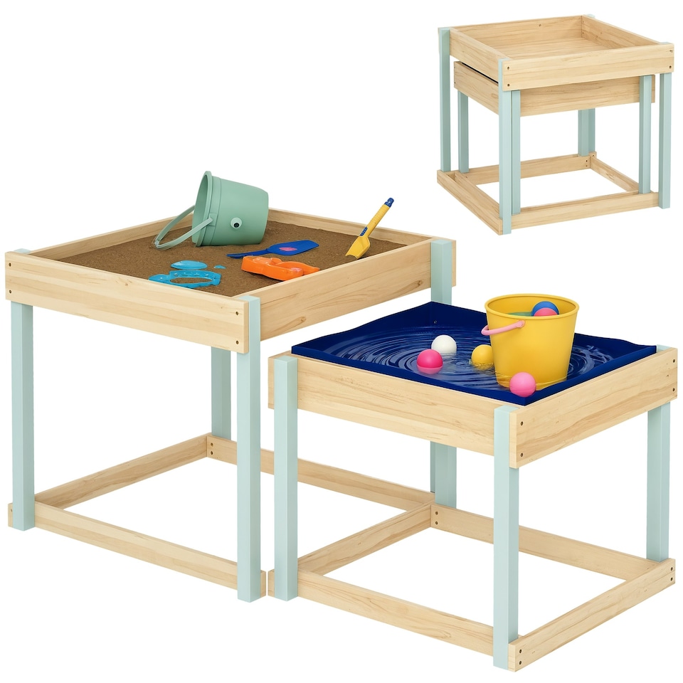image 1 of AIYAPLAY 2 PCS Wooden Sandpits, Sand and Water Play Tables with Bottom Liner
