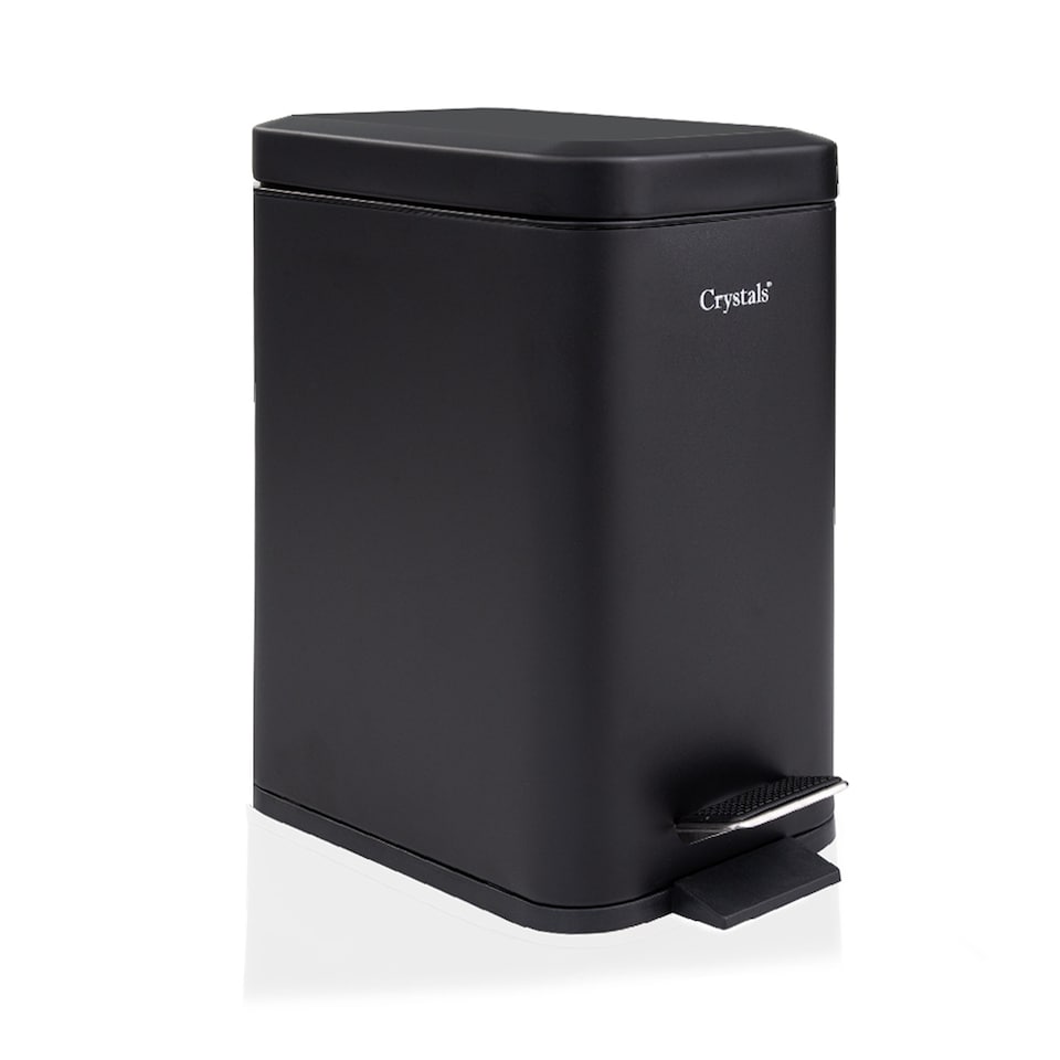 image 1 of 5L BATHROOM SLIM KITCHEN PEDAL RECTANGULAR BIN WASTE WITH SOFT CLOSING LID BLACK | Black