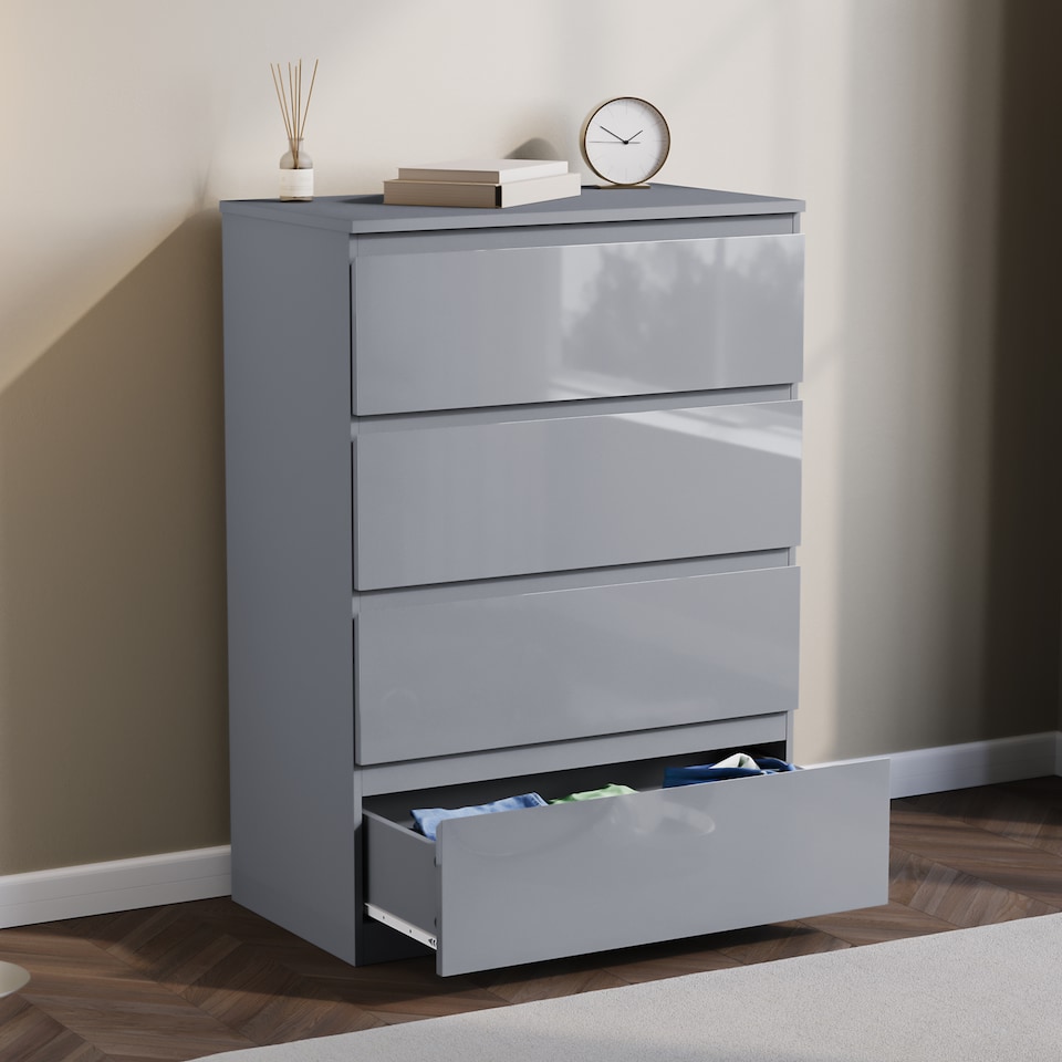 image 1 of Vida Designs Glinton 4 Drawer Chest of Drawers Bedroom Storage, 100% FSC, Grey