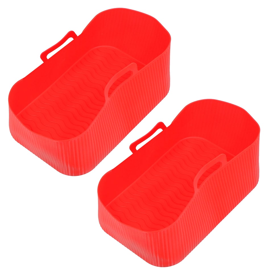 image 1 of SPARES2GO Silicone Basket Drawer Liners for EMtronics EMDAF9LD 9L Air Fryer (Pack of 2, Red)