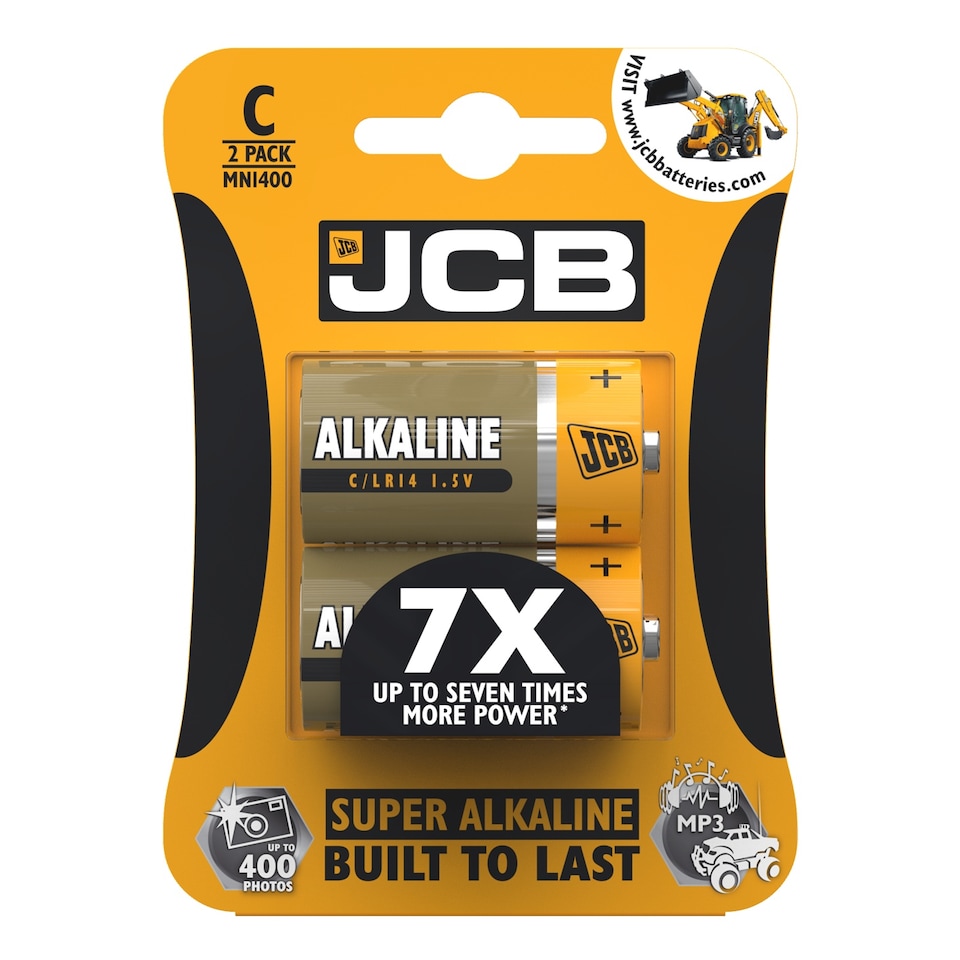 JCB C Size Super Alkaline Batteries - Pack of 2 | Multi | C | 1